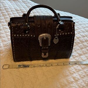 American West Dark Brown Satchel with Silver Accents
